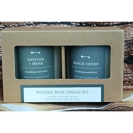 Threshold Milky White Glass Vetiver + Moss & Black Cedar Wooden Wick Candle Set