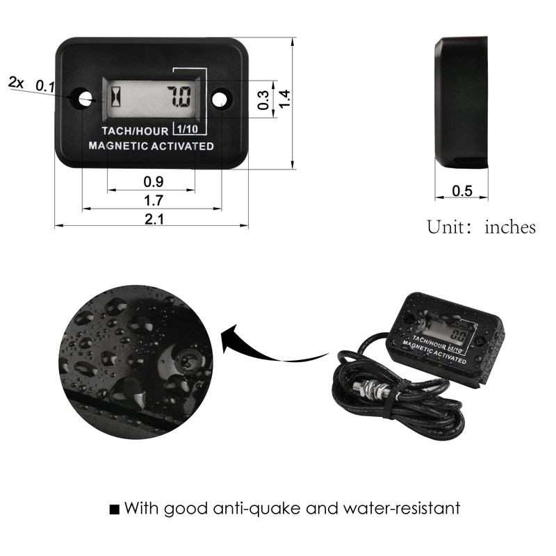 NInE-ROnG LCD Digital Magnetically Activated Tachometer Operating Hour Counter with
