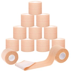Wrist Tape Wrap 12 PCS 2 Inches Athletic Soccer Prewrap Bandage Finger Tip Bandages Baseball Grip Sports Tight Self-Adhesive Stick Cross Non-Woven Muscle Cover Roll Stretch Dance Stretching Stripe