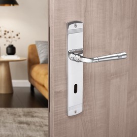 Door Handle Set Room Door Handle Antique Polished Brass on Long Plate | BB - Deadlock | Door Handle Polished Chrome | Model Lady 151 | 1 Piece - Design Door Handle Set with Screws