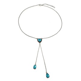 Sttiafay Blue Crystal Y Pendant Necklace Dainty Teardrop Quartz Necklace Silver Long Chain Lariat Necklace Jewellery for Women and Teenage Girls, Alloy Steel Crystal, Quartz