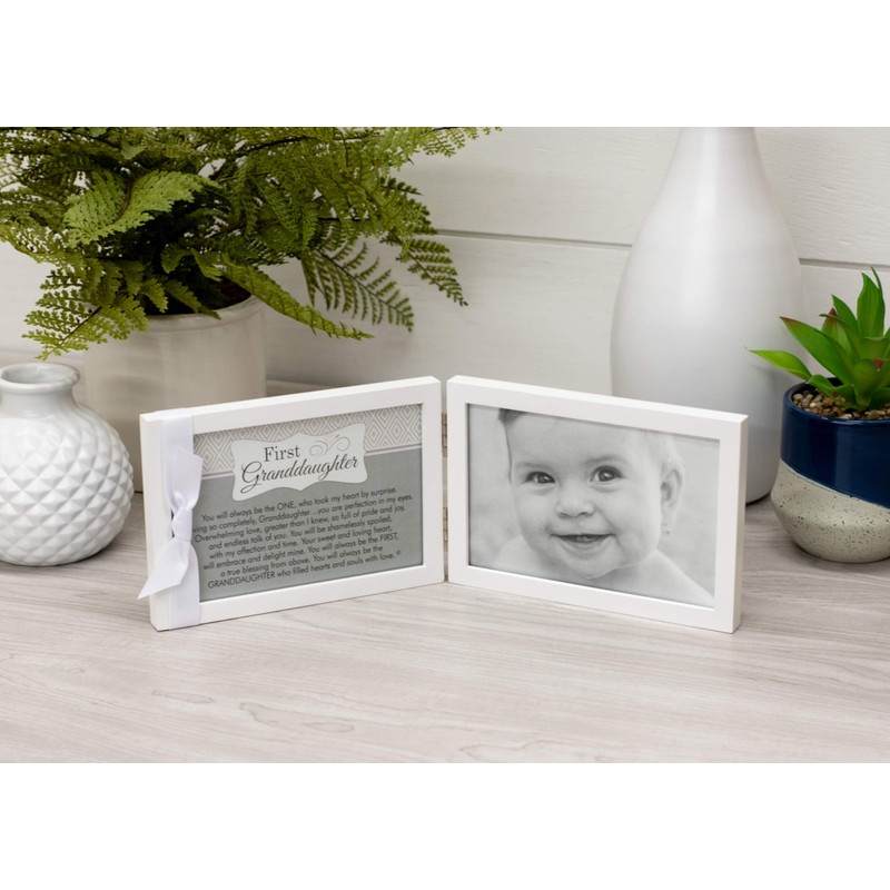 First Grandchild Picture Frame- White Double Hinged Tabletop Photo Frame