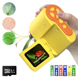 Digital Microscope 1200X USB With 6 Adjustable LED Lights, 2'' LCD Screen for Kids and Adults, 32GB SD Card, Photo and Video Mini (Yellow)