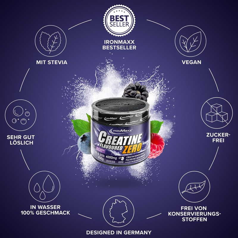IronMaxx Creatine Powder Flavoured Zero - Wild Berries, 250 g