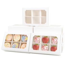 Zealax Bakery Boxes with Window and Dividers Cookie Packaging Cupcake Box Treat Boxes for Desserts, 9x6x2.5 Inch, Macaron Boxes Pastry Box Candy Boxes for Gift Giving, 30 Pack, White
