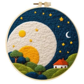 ABEUTY Needle Felting Kit for Adults Beginner,with Sun Stars Floral Pattern Felt Starter Kits Embroidery Wool Painting kits for DIY Home Decor (moon)