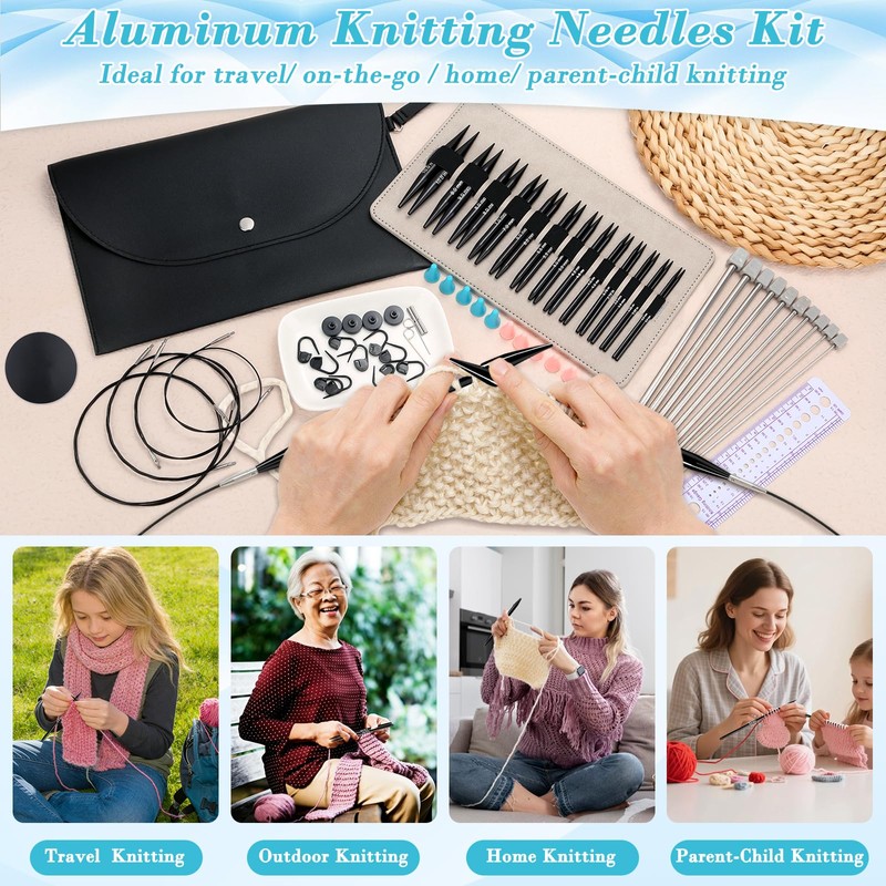 13 Pairs Interchangeable Knitting Needles Set with 4 Flexible Cables,