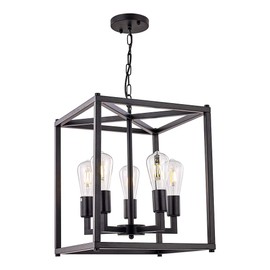 Sivilynus 5 Lights Black Lantern Foyer Lighting Chandeliers for Dining Room Entryway Hallway Farmhouse Vintage Light Fixture Industrial Style Lighting