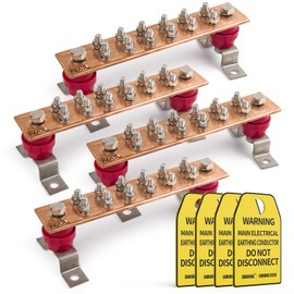 4 Pack-Wall Mounted Copper Ground Bar Kit Thick .25" x 2" x 10" Bus Bar 5/16'' x 12 Terminal Positions with UL Recognized SM40 Insulators Rated Uimp up to 7.2KV (4pack)