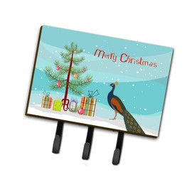 Caroline's Treasures BB9292TH68 Indian Peacock Peafowl Christmas Leash or Key Holder, Teal, Wall Hooks, Key Hooks Holder, Coat Rack Wall Mount, Coat Hooks, Hooks for Hanging Keys, Towels, Aprons, Leas