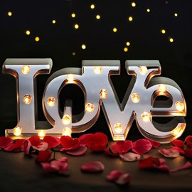 Bright Zeal 16" x 7" Large LOVE Decor For Bedroom LED Marquee Sign (MIRROR Front) - LOVE Sign Light Home Decor For Wall And Table - Wedding Decorations Lights - Romantic Signs Valentines Day Décor