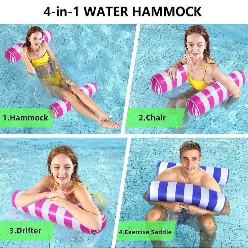 2-Pack Swimming Pool Float, Multi-Purpose Inflatable Pool Hammock (Saddle, Lounge