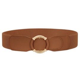 JASGOOD Women Wide Waist Belt Stretchy Elastic Vintage Belts for Dress Ladies Belt with Circle Buckle,Brown