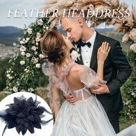 KSJEHW Flower Hats Clip Tea Party Corsage Haarnadel Haarspange Schwarze Blumenfeder-Haarnadel Schmetterling liefert Kleider-Stirnband-Set Valentinstag(Schwarz