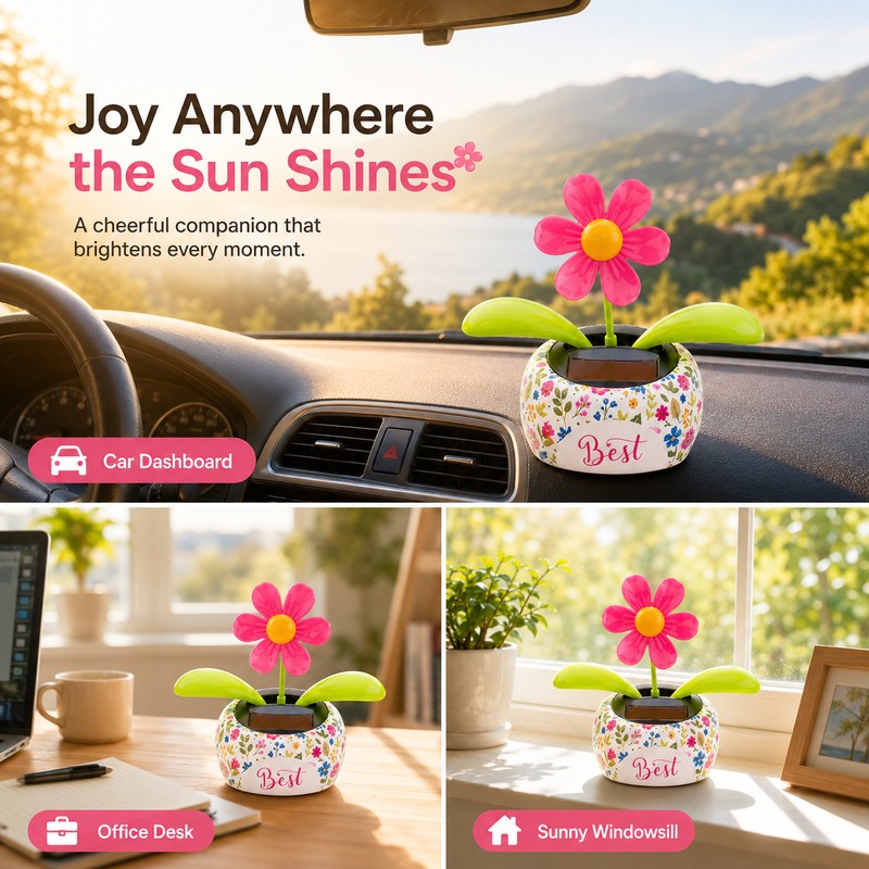 Solar Dancing Flower for Car & Desk Décor – Battery-Free