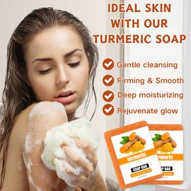 2pcs Turmeric Soap Bar for Face & Body - Lemon Turmeric Ko-jic A-cid Soap -Turmeric Soap for Da-rk Sp-ots - Natural Handmade Soap Bar For Women,Mens Bar Soap -Gentle Cleansing & Hydrating,Smooth Skin