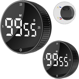 2-Pack Magnetic Digital Kitchen Timers - Large LED Display Countdown/Countup Timer with 3 Presets (5/15/25 Mins), 3 Alarm Volumes, Strong Magnetic Backing for Cooking, Fitness, Study & Yoga