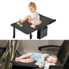 Black Toddler Airplane Bed Seat Extender,Kids Travel Essentials Traveling Airplane Bed with Fasten Belt, Portable Long Trip Flyaway Kid Seats Footrest,Must-Have Travel Bed for Airplane Comfort