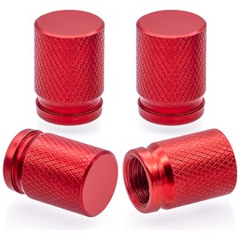 MEAJOO 4PCS Car Tire Valve Stem Caps, Waterproof Airtight Car Wheel Tire Valve Stem Caps, with Rubber O-Ring, Universal for Cars, SUVs, Bike, Bicycles,Trucks and Motorcycles (Red)