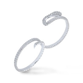 Boho Cubic Zirconia Fashion Statement CZ Pave Serpent Snake Multi Double Two Finger Band Ring For Women Sterling Silver