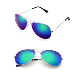 Fashion Culture Unisex Drive Blue Mirrored Lens Aviator Sunglasses, Silver