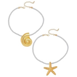 BNREOZA 2 Pieces Ocean Element Necklace, Starfish Shell Necklace, Creative Necklace, Braided Rope Pendant Necklace, Fashion Necklace, Clothing Accessories, Boho, Beach, Summer