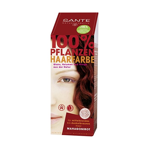 SANTE Naturkosmetik Pflanzen-Haarfarbe Pulver Mahagonirot, Hennapulver, 100 g
