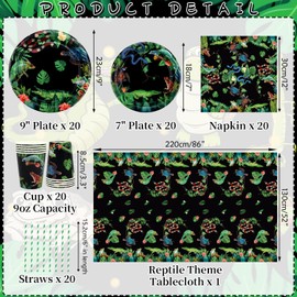 Obussgar Reptile Birthday Party Decorations - Reptile Party Supplies including Plates, Cups, Napkins, Straws, Tablecloths - Serves 20