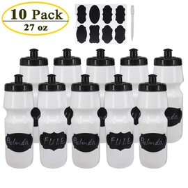 Belinlen 10 Pack 27 oz Sports Water Bottles Sports and Fitness Squeeze Water Bottles BPA Free come with 16 pcs Chalk Labels, 1 Pen