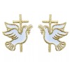 Unbranded #5210 1 Pair Gold Small Dove with Cross Embroidered