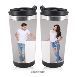 Stainless Steel Tumbler with Lid, 350ml Double-Layer Coffee Water Cup Bottle Can Add Photos Draw Graffiti Great by Yourself for Ice Drinks and Hot Beverage Home Office Outdoor Works (Not Customized)