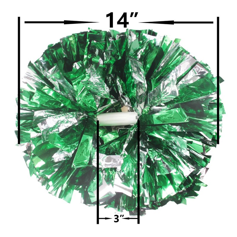 Hooshing 2 Pack Cheerleading Pom Poms Green and Silver with