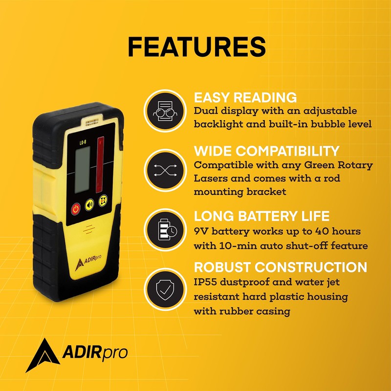 AdirPro Universal Rotary Laser Detector (LD-8) - Digital Rotary Laser