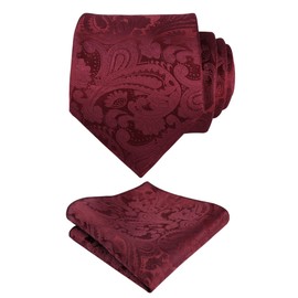Alizeal Men's Classic Paisley Tie with Pocket Square Set, 174-Dark Red