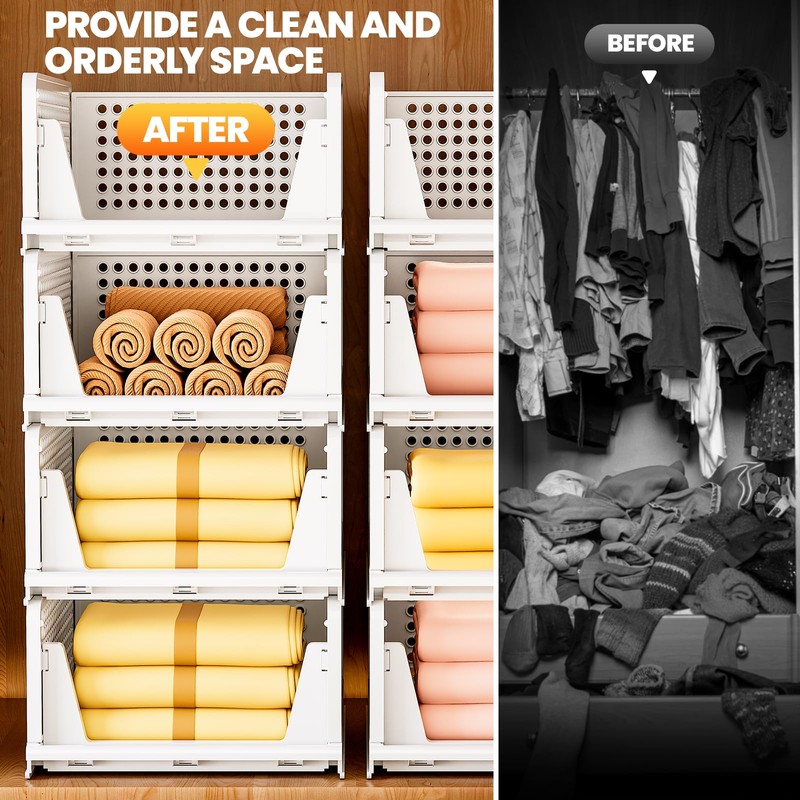 Mavivegue 5 Pack Stackable Closet Storage, Plastic Drawer Basket,Closet Organizers
