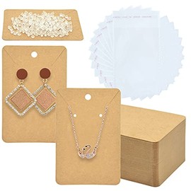 Yuronam 120 Set Earring Holder Cards Necklace Display Cards with 120 Pcs Self Sealing Bags and 240 Pcs Earring Backs for Earring Necklace Display(3.5 x 2.3 Inches, Kraft Color)