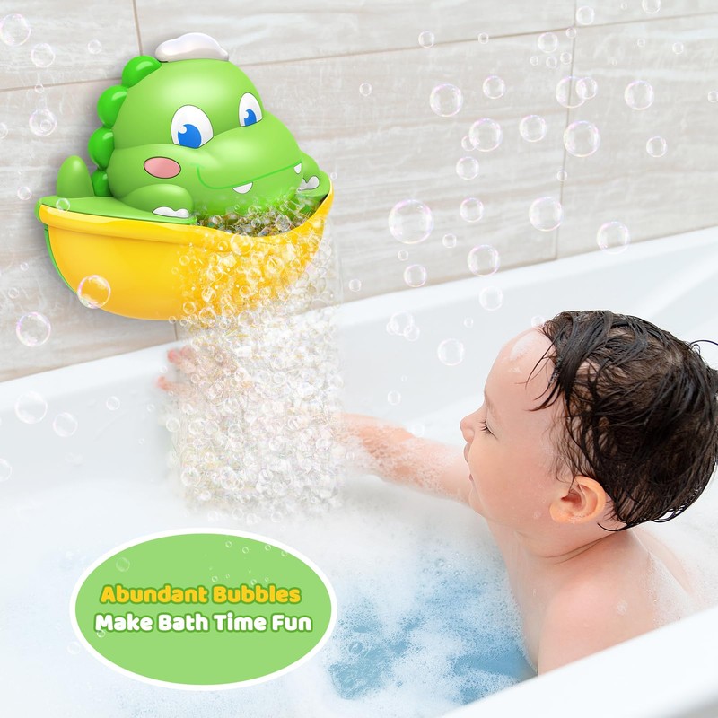 Diyfrety Baby Bath Toys,Light-Up Dinosaur Bath Bubble Machine Automatic Bubble
