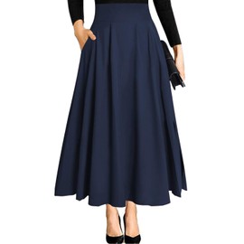 Maxi Skirt Women's High Waist Pockets with Side Slit, Long A-Line Skirt, 0 Navy Blue, xl