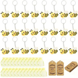 WADY Regalos de Fiesta Temática de Abeja, Juego de 24 Llavero de Abeja, Mini Llavero Con Bolsas de Organza Amarillo Etiquetas Kraft, Creativa Llaveros Baratija para Festivales Cumpleaños Fiesta