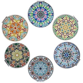 Beaufy Compact Mirror Bulk Handheld - Pocket Purse Travel Makeup Mirrors Round Folding Portable Dual Sided 2X Magnification- Mandala Designs Gift for Girls Women - Pack of 6