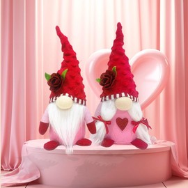 Peakloong 2Piece Valentines Day Gnome Plush Decorations Mr and Mrs Scandinavian Red Plush for Valentine's Day Table Ornament