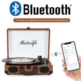 Vinyl Record Player 3-Speed Bluetooth Suitcase Portable Belt-Driven Record Player with Built-in Speakers RCA Line Out AUX in Headphone Jack Vintage Turntable Coral Blue
