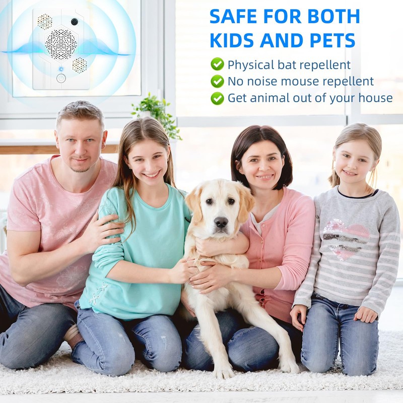 4 Pcs Ultrasonic Bat Repellent for Attic, Rechargeable Bat Deterrent
