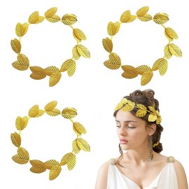 JINJUMEI Pack of 4 Gold Leaf Headbands, Gold Leaf Crowns Headdress, Roman Laurel Wreath, Greek Headdress for Women and Men, Headpiece Accessories, Christmas Laurel Wreath