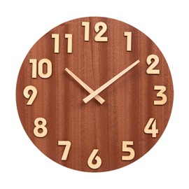 AUTVIVID Wall Clock, Continuous Second Hand, 3D Numbers, Silent, Wood Grain Style, Natural Wood, Diameter 11.8 inches (30 cm), Stylish, Analog, Easy to Read Clock, Home, Natural Style, Interior