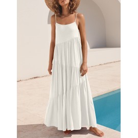 ANRABESS Women Summer Casual Loose Sleeveless Sundress Spaghetti Strap Flowy Boho Linen Beach Vacation Maxi Long Dress Beige Medium