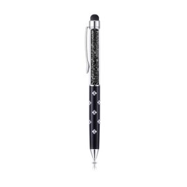 QUALITY 2-in-1 Capacitive Touchscreen Stylus and Ballpoint Pen with Crystals. FREE REFILL - UK SELLER (black)