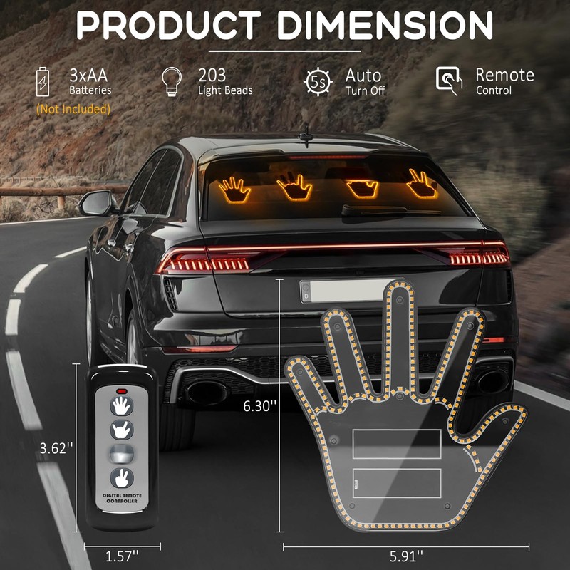 ISUNMEA Car Finger Light with Remote, Yellow Led Hand Gesture