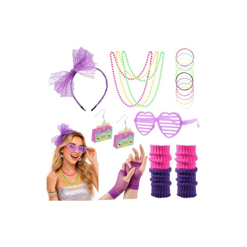 Accesorios de neón 80s para mujer – Guantes de red,