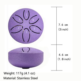 ANINIUCN Mini Steel Tongue Drum Kit – 3-Inch 6-Note Handpan for Sound Healing, Meditation, and Yoga – Ideal for Beginners and Relaxation (Lavender)